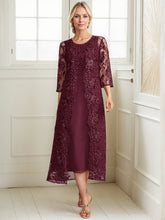 A-line Scoop Tea-Length Lace Chiffon Mother of the Bride Dress
